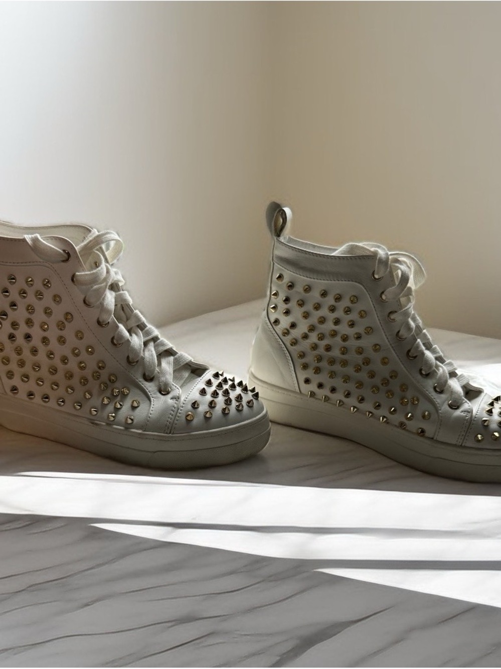 Azalea Wang White Stud-Embellished High-Top Sneakers for Women